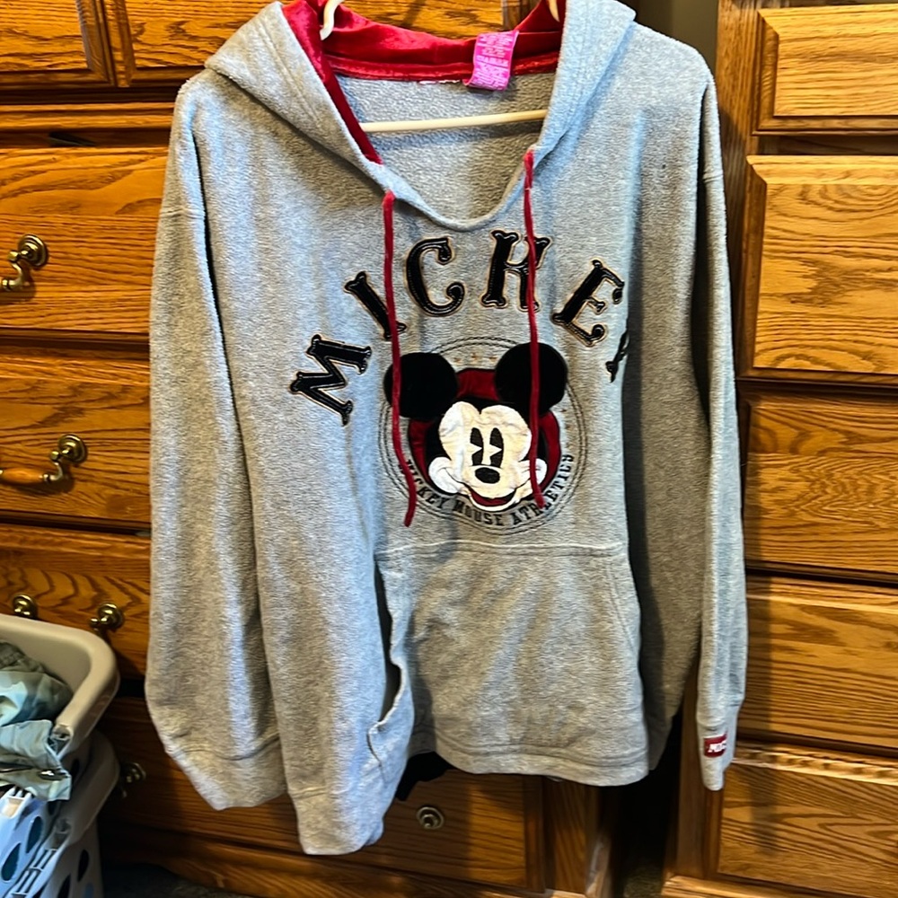 Grey Mickey pull over with hood and front hand warmer pocket